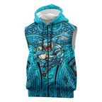 Cronulla Sutherland Sharks Rugby Sleeveless Zip Hoodie Polynesian Tribal Shark Warrior Ocean Blue Pattern
