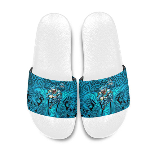 Cronulla Sutherland Sharks Rugby Slide Sandals Polynesian Tribal Shark Warrior Ocean Blue Pattern