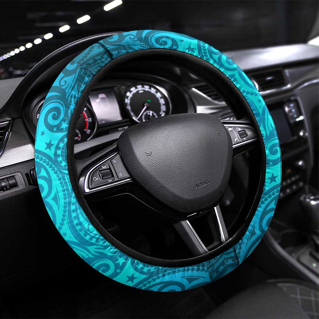 Cronulla Sutherland Sharks Rugby Steering Wheel Cover Polynesian Tribal Shark Warrior Ocean Blue Pattern