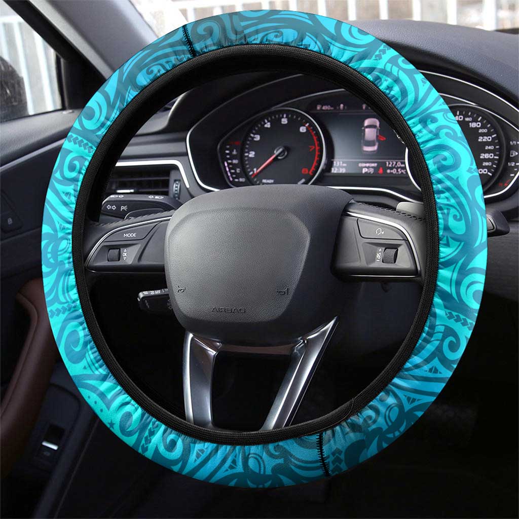 Cronulla Sutherland Sharks Rugby Steering Wheel Cover Polynesian Tribal Shark Warrior Ocean Blue Pattern