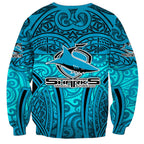 Cronulla Sutherland Sharks Rugby Sweatshirt Polynesian Tribal Shark Warrior Ocean Blue Pattern