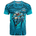 Cronulla Sutherland Sharks Rugby T Shirt Polynesian Tribal Shark Warrior Ocean Blue Pattern