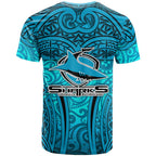 Cronulla Sutherland Sharks Rugby T Shirt Polynesian Tribal Shark Warrior Ocean Blue Pattern