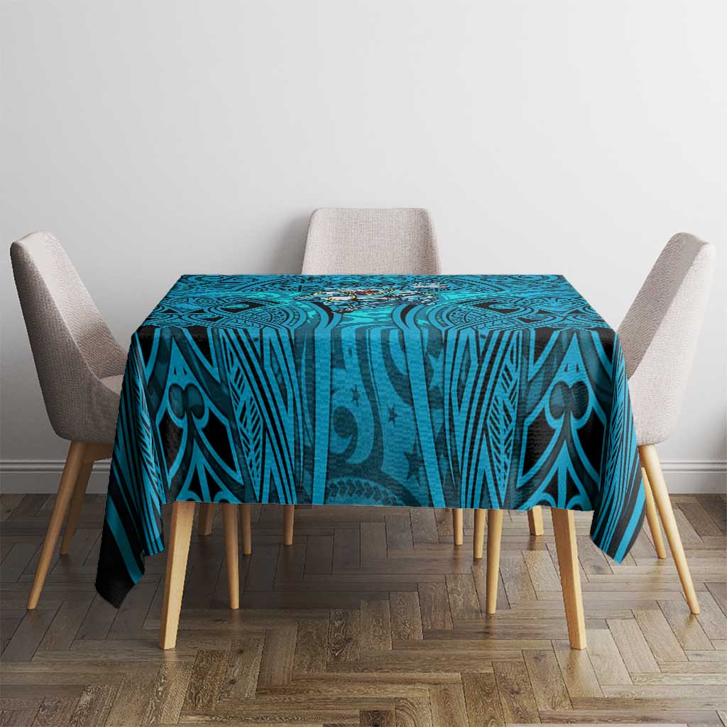 Cronulla Sutherland Sharks Rugby Tablecloth Polynesian Tribal Shark Warrior Ocean Blue Pattern
