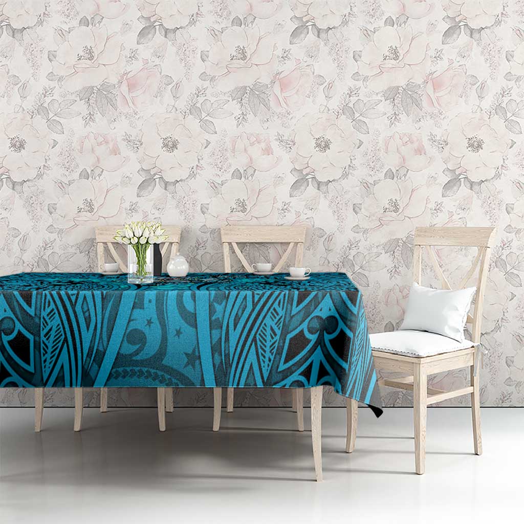 Cronulla Sutherland Sharks Rugby Tablecloth Polynesian Tribal Shark Warrior Ocean Blue Pattern