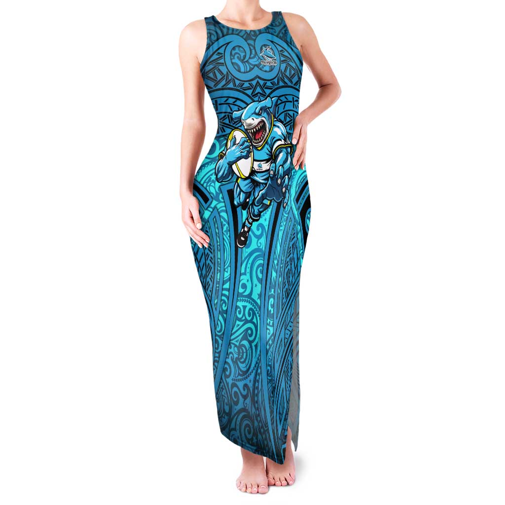 Cronulla Sutherland Sharks Rugby Tank Maxi Dress Polynesian Tribal Shark Warrior Ocean Blue Pattern