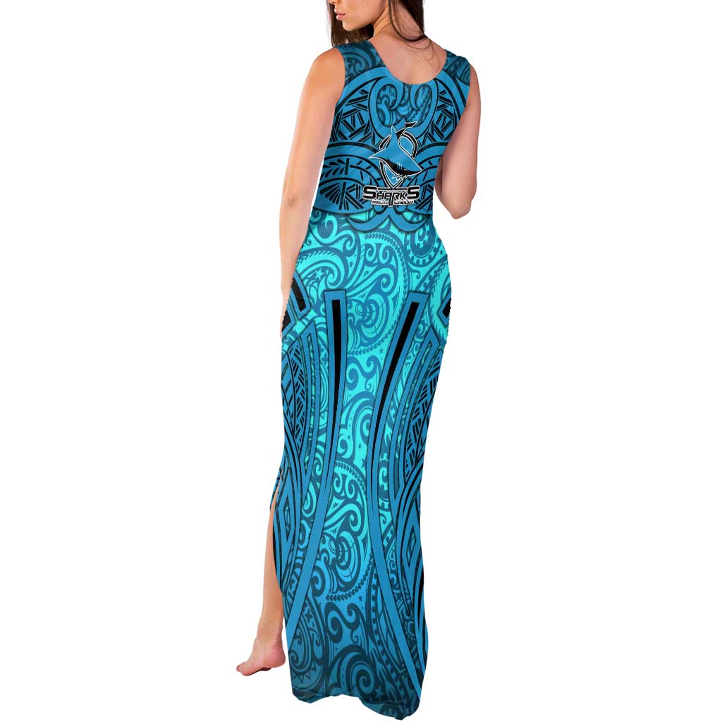 Cronulla Sutherland Sharks Rugby Tank Maxi Dress Polynesian Tribal Shark Warrior Ocean Blue Pattern
