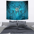Cronulla Sutherland Sharks Rugby Tapestry Polynesian Tribal Shark Warrior Ocean Blue Pattern