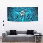 Cronulla Sutherland Sharks Rugby Tapestry Polynesian Tribal Shark Warrior Ocean Blue Pattern