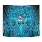 Cronulla Sutherland Sharks Rugby Tapestry Polynesian Tribal Shark Warrior Ocean Blue Pattern