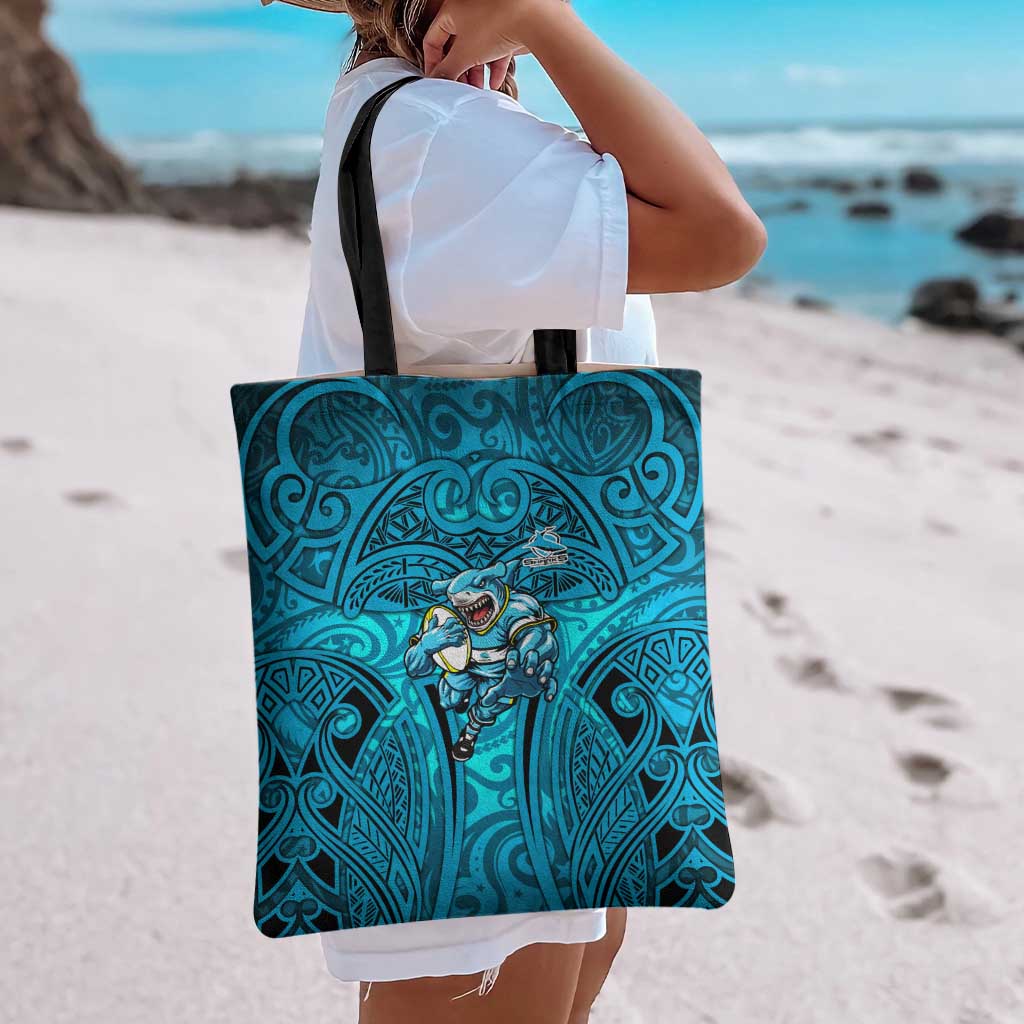 Cronulla Sutherland Sharks Rugby Tote Bag Polynesian Tribal Shark Warrior Ocean Blue Pattern