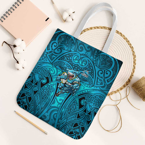 Cronulla Sutherland Sharks Rugby Tote Bag Polynesian Tribal Shark Warrior Ocean Blue Pattern