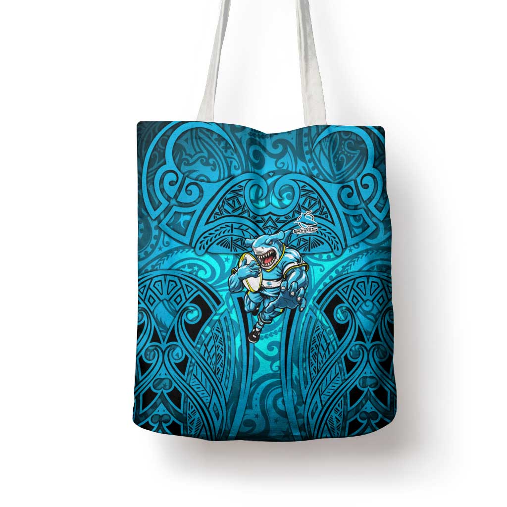 Cronulla Sutherland Sharks Rugby Tote Bag Polynesian Tribal Shark Warrior Ocean Blue Pattern