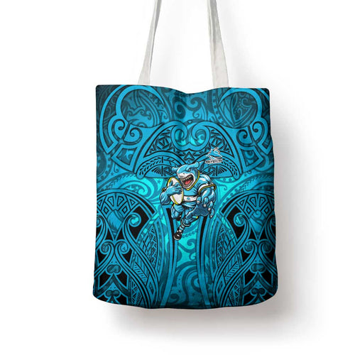 Cronulla Sutherland Sharks Rugby Tote Bag Polynesian Tribal Shark Warrior Ocean Blue Pattern