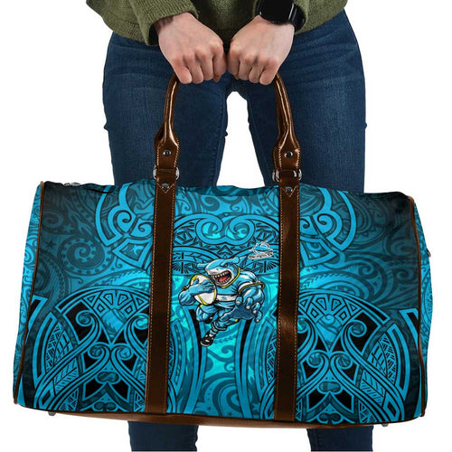 Cronulla Sutherland Sharks Rugby Travel Bag Polynesian Tribal Shark Warrior Ocean Blue Pattern
