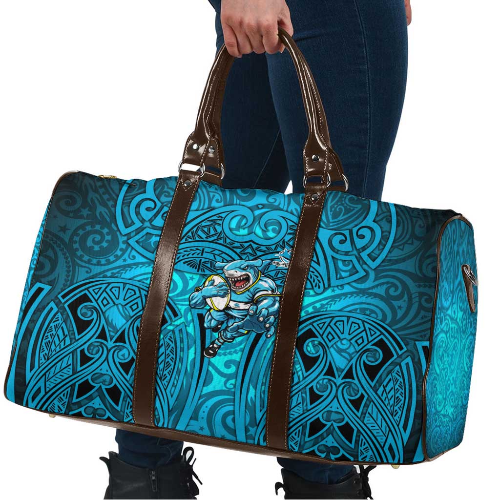 Cronulla Sutherland Sharks Rugby Travel Bag Polynesian Tribal Shark Warrior Ocean Blue Pattern
