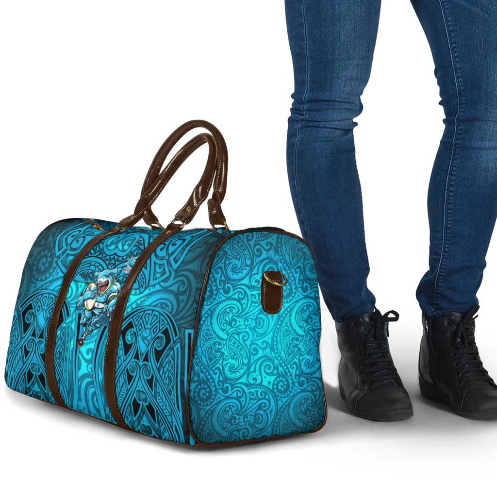 Cronulla Sutherland Sharks Rugby Travel Bag Polynesian Tribal Shark Warrior Ocean Blue Pattern