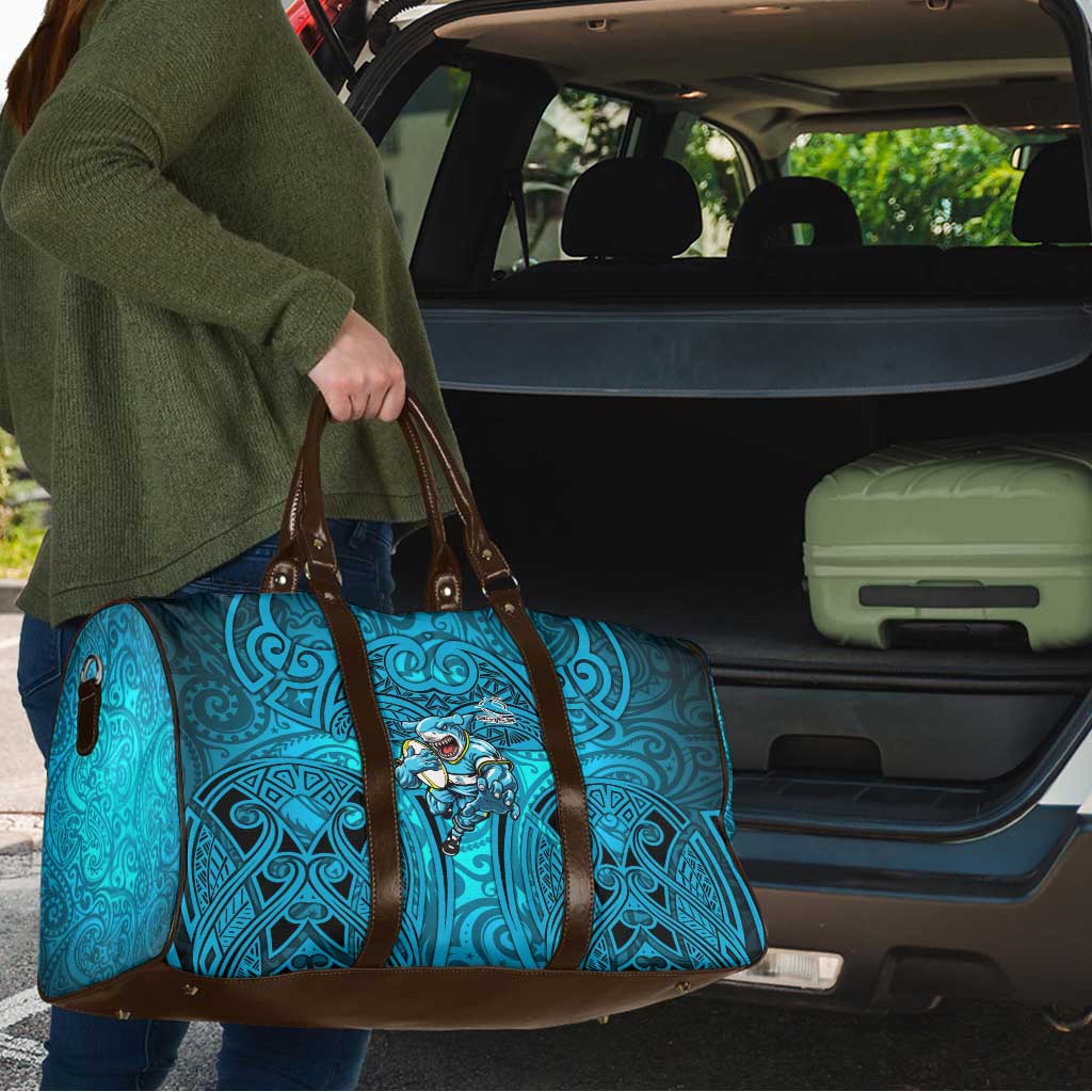 Cronulla Sutherland Sharks Rugby Travel Bag Polynesian Tribal Shark Warrior Ocean Blue Pattern