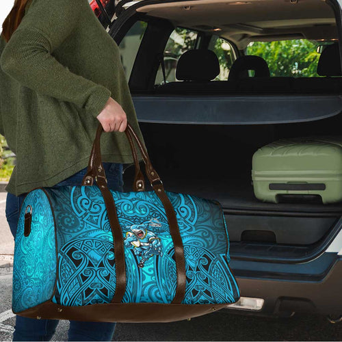 Cronulla Sutherland Sharks Rugby Travel Bag Polynesian Tribal Shark Warrior Ocean Blue Pattern