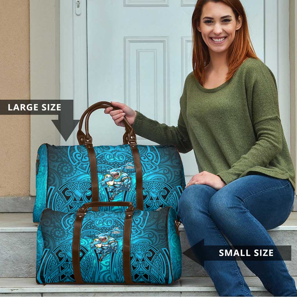 Cronulla Sutherland Sharks Rugby Travel Bag Polynesian Tribal Shark Warrior Ocean Blue Pattern