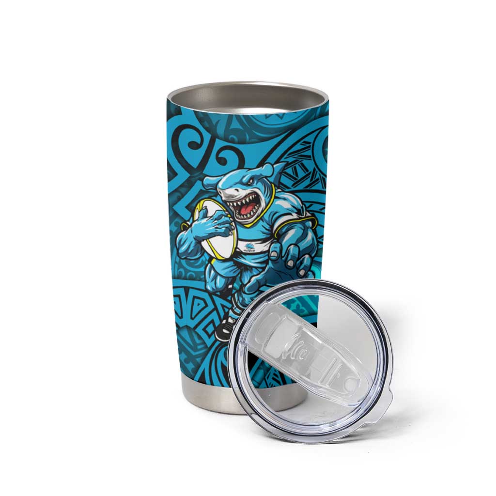 Cronulla Sutherland Sharks Rugby Tumbler Cup Polynesian Tribal Shark Warrior Ocean Blue Pattern