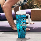 Cronulla Sutherland Sharks Rugby Tumbler With Handle Polynesian Tribal Shark Warrior Ocean Blue Pattern