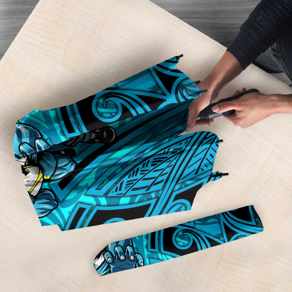 Cronulla Sutherland Sharks Rugby Umbrella Polynesian Tribal Shark Warrior Ocean Blue Pattern