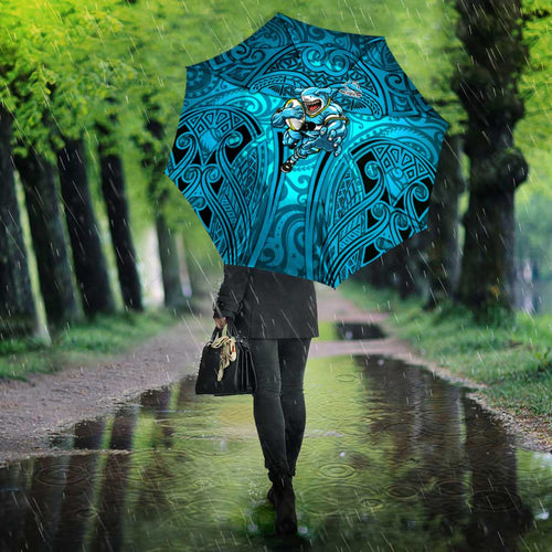 Cronulla Sutherland Sharks Rugby Umbrella Polynesian Tribal Shark Warrior Ocean Blue Pattern