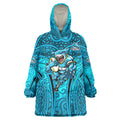 Cronulla Sutherland Sharks Rugby Wearable Blanket Hoodie Polynesian Tribal Shark Warrior Ocean Blue Pattern