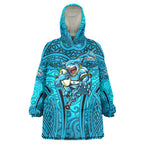 Cronulla Sutherland Sharks Rugby Wearable Blanket Hoodie Polynesian Tribal Shark Warrior Ocean Blue Pattern