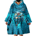 Cronulla Sutherland Sharks Rugby Wearable Blanket Hoodie Polynesian Tribal Shark Warrior Ocean Blue Pattern