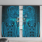 Cronulla Sutherland Sharks Rugby Window Curtain Polynesian Tribal Shark Warrior Ocean Blue Pattern