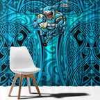 Cronulla Sutherland Sharks Rugby Window Curtain Polynesian Tribal Shark Warrior Ocean Blue Pattern