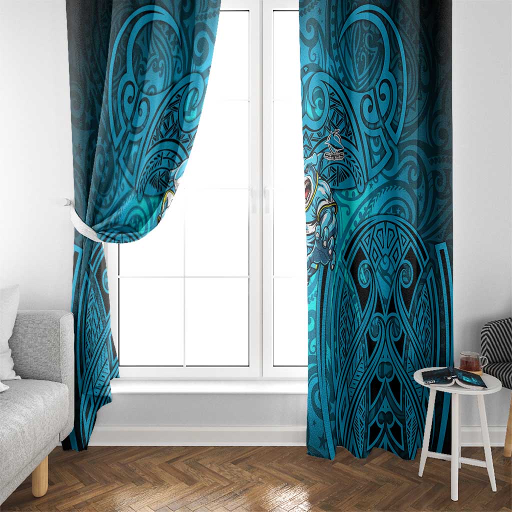 Cronulla Sutherland Sharks Rugby Window Curtain Polynesian Tribal Shark Warrior Ocean Blue Pattern