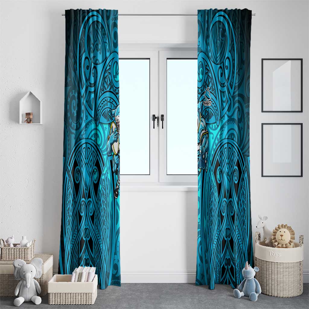 Cronulla Sutherland Sharks Rugby Window Curtain Polynesian Tribal Shark Warrior Ocean Blue Pattern