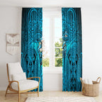 Cronulla Sutherland Sharks Rugby Window Curtain Polynesian Tribal Shark Warrior Ocean Blue Pattern