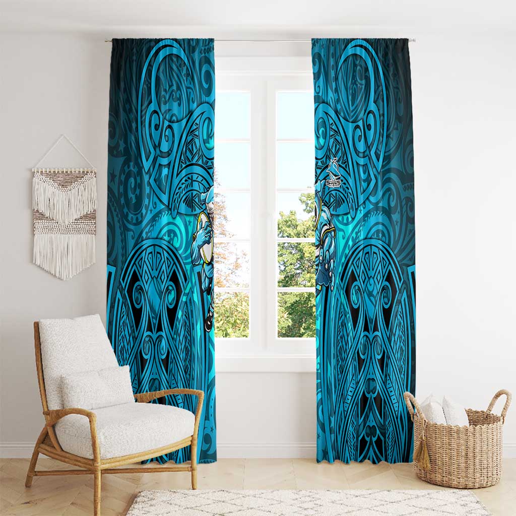 Cronulla Sutherland Sharks Rugby Window Curtain Polynesian Tribal Shark Warrior Ocean Blue Pattern