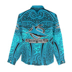 Cronulla Sutherland Sharks Rugby Women Casual Shirt Polynesian Tribal Shark Warrior Ocean Blue Pattern