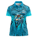 Cronulla Sutherland Sharks Rugby Women Polo Shirt Polynesian Tribal Shark Warrior Ocean Blue Pattern