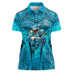 Cronulla Sutherland Sharks Rugby Women Polo Shirt Polynesian Tribal Shark Warrior Ocean Blue Pattern