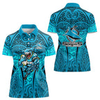Cronulla Sutherland Sharks Rugby Women Polo Shirt Polynesian Tribal Shark Warrior Ocean Blue Pattern