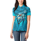 Cronulla Sutherland Sharks Rugby Women Polo Shirt Polynesian Tribal Shark Warrior Ocean Blue Pattern