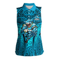 Cronulla Sutherland Sharks Rugby Women Sleeveless Polo Shirt Polynesian Tribal Shark Warrior Ocean Blue Pattern