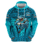 Cronulla Sutherland Sharks Rugby Zip Hoodie Polynesian Tribal Shark Warrior Ocean Blue Pattern