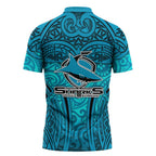 Cronulla Sutherland Sharks Rugby Zipper Polo Shirt Polynesian Tribal Shark Warrior Ocean Blue Pattern