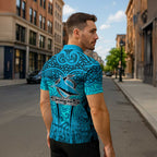 Cronulla Sutherland Sharks Rugby Zipper Polo Shirt Polynesian Tribal Shark Warrior Ocean Blue Pattern