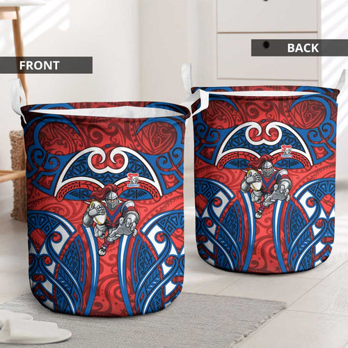Newcastle Knights Rugby Laundry Basket Polynesian Tribal Knight Warrior Red Blue Pattern
