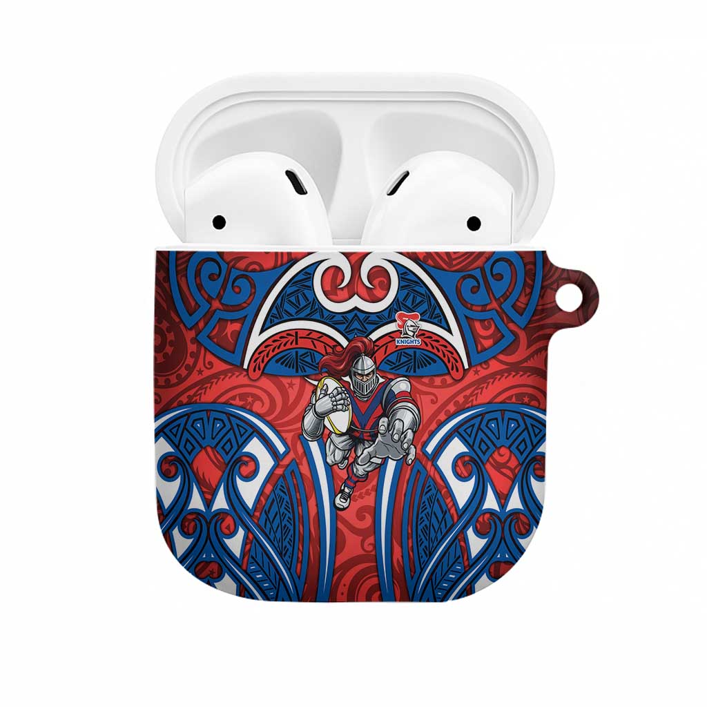 Newcastle Knights Rugby AirPods Case Polynesian Tribal Knight Warrior Red Blue Pattern