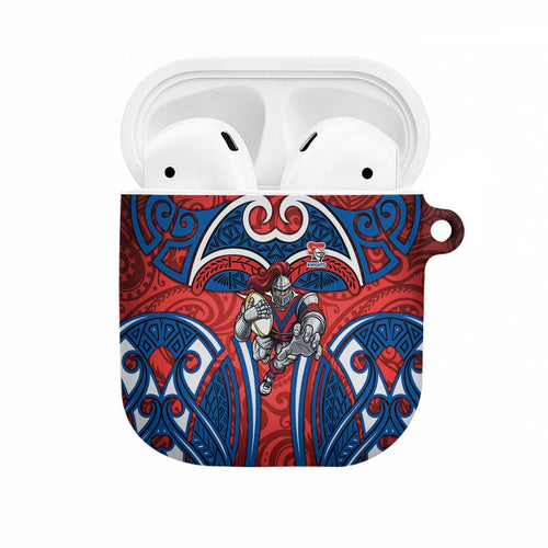 Newcastle Knights Rugby AirPods Case Polynesian Tribal Knight Warrior Red Blue Pattern