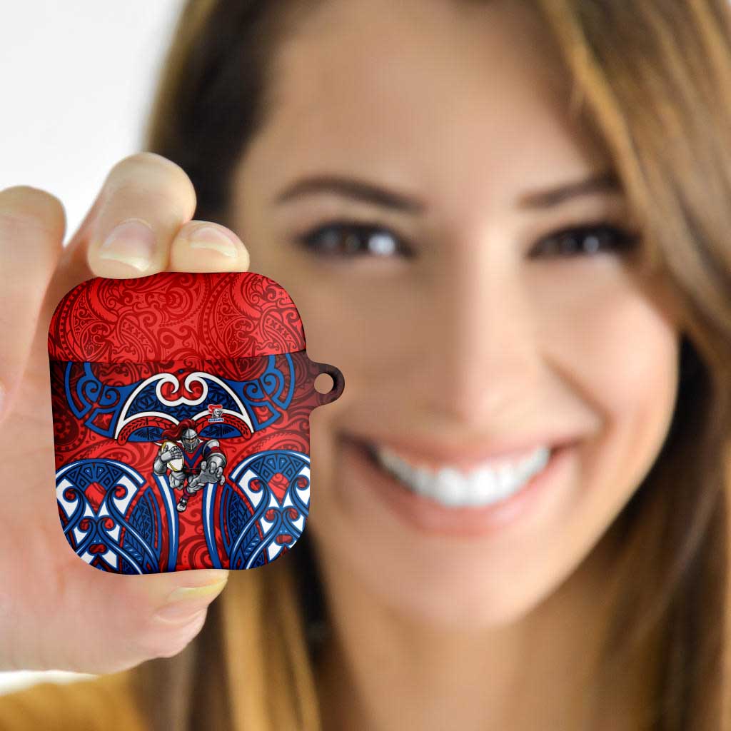 Newcastle Knights Rugby AirPods Case Polynesian Tribal Knight Warrior Red Blue Pattern